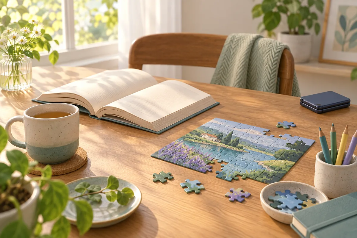 A comfortable living space arranged for reading and offline rest