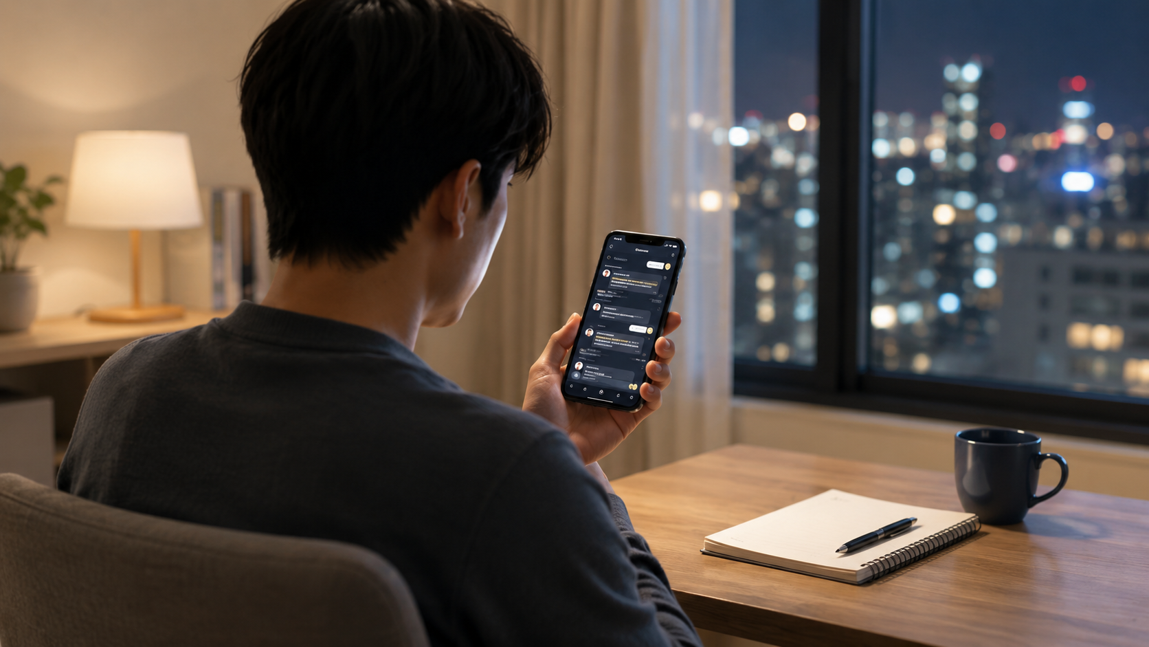 スマートフォンでメッセージを確認するイメージ